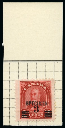 Stamp of Canada 1932 3c on 2c die I with SPECIMEN ovpt on piece taken from a page from the Tunisia Post Office specimen archive