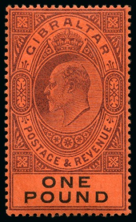 Stamp of Gibraltar 1903 CA £1 dull purple and black on red, mint, very