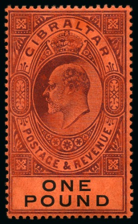 Stamp of Gibraltar 1903 CA £1 dull purple and black on red, mint, very