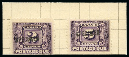 Stamp of Canada 1935 2c Brown & 3c Scarlet with SPECIMEN ovpt on piece taken from a page from the Tunisia Post Office specimen archive