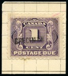 Stamp of Canada 1935 2c Brown & 3c Scarlet with SPECIMEN ovpt on piece taken from a page from the Tunisia Post Office specimen archive