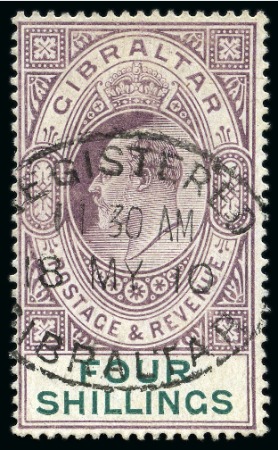 Stamp of Gibraltar 1904-08 MCA 4s deep purple and green, used