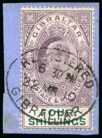 Stamp of Gibraltar 1904-08 MCA 4s deep purple and green, used