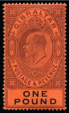 Stamp of Gibraltar 1904-08 CA £1 deep purple and black on red, mint