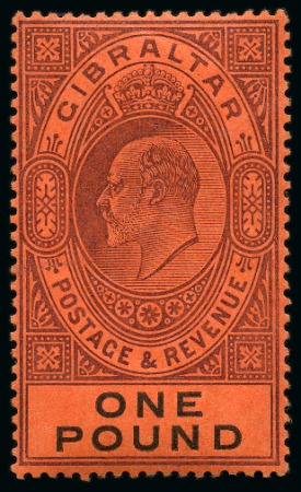 Stamp of Gibraltar 1904-08 MCA £1 deep purple and black on red, mint