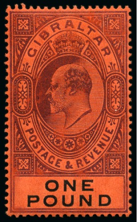 Stamp of Gibraltar 1904-08 MCA £1 deep purple and black on red, mint