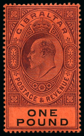 Stamp of Gibraltar 1904-08 MCA £1 deep purple and black on red, mint