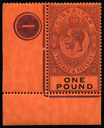 Stamp of Gibraltar 1912-24 MCA £1 dull purple and black on red, mint