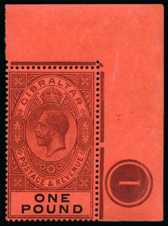 Stamp of Gibraltar 1912-24 MCA £1 dull purple and black on red, mint