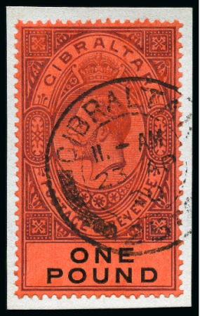 Stamp of Gibraltar 1912-24 MCA £1 deep purple and black on red, used
