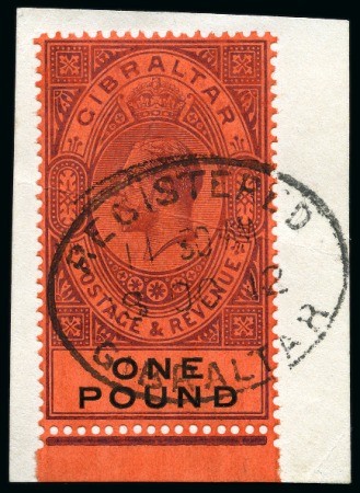 Stamp of Gibraltar 1912-24 MCA £1 deep purple and black on red, used