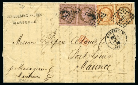 Stamp of France 1874 Lettre pour l'île Maurice avec 40c Siège en paire +10c Cérès en paire obl. GC 2240 de Marseille