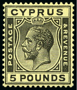 Stamp of Cyprus » King George V Issues 1924-28 £5 Black on yellow mint nh