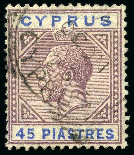 Stamp of Cyprus » King George V Issues 1921-23 45pi with "broken bottom left triangle" variety