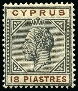 Stamp of Cyprus » King George V Issues 1921-23 18pi with "broken bottom left triangle" variety