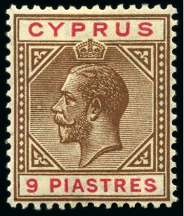 Stamp of Cyprus » King George V Issues 1921-23 9pi with "broken bottom left triangle" variety