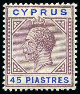 Stamp of Cyprus » King George V Issues 1912-15 45pi with "broken bottom left triangle" variety