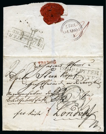 Stamp of Great Britain » Postal History » Pre-Adhesive & Stampless 1827 Enitre from Germany with SHIP LETTER/GRAVESEND hs