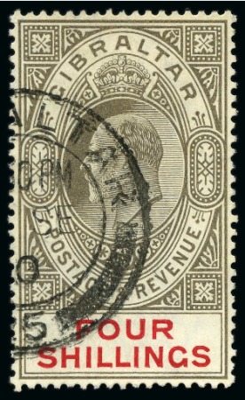 Stamp of Gibraltar 1906-11 MCA 4s black and carmine, used