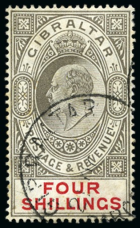Stamp of Gibraltar 1906-11 MCA 4s black and carmine, used