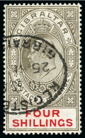 Stamp of Gibraltar 1906-11 MCA 4s black and carmine, used