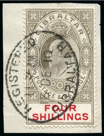 Stamp of Gibraltar 1906-11 MCA 4s black and carmine, used