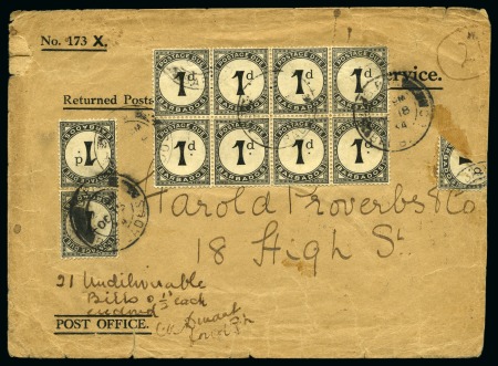 Stamp of Barbados 1934 GPO envelope with bisected 1d postage due