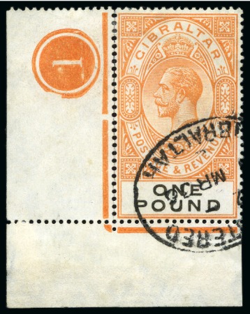 Stamp of Gibraltar 1925-32 Script £1 red-orange and black, used