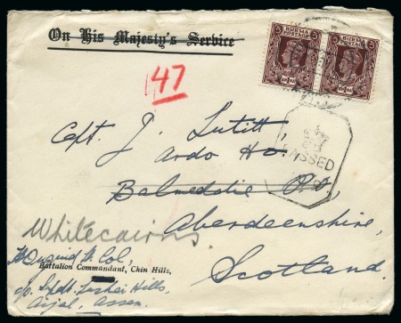 Stamp of Burma 1942 "Battalion Commandant, Chin Hills" OHMS printed envelope