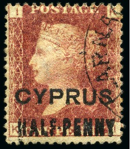 Stamp of Cyprus » Overprinted Stamps of Great Britain 1881 1/2d (16 or 16 1/2mm) on 1d Red selection