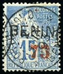 Stamp of Colonies françaises » Bénin 1892 Yv. 16 et 17, obl., TB, très rare (tirage 100 pour le Yv. 17), signé Calves (Yv. € 3'950)