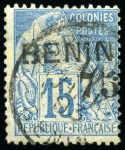 Stamp of Colonies françaises » Bénin 1892 Yv. 16 et 17, obl., TB, très rare (tirage 100 pour le Yv. 17), signé Calves (Yv. € 3'950)