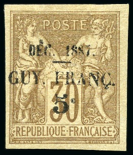 Stamp of Colonies françaises » Guyane française 1886-88 Yv. 7, neuf, TB, signé Marquelet, cert. Roumet (Yv. € 1'700)