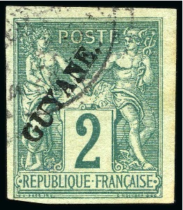 Stamp of Colonies françaises » Guyane française 1892 Yv. 11, obl., TB, rare, signé Calves (Yv. € 1'100)
