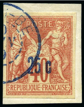Stamp of Colonies françaises » Nossi-Bé Nossi-Bé Yv. 7, obl. sur petit fragment, TB, rare, signé Baudot, Calves (Yv. € 2'700)
