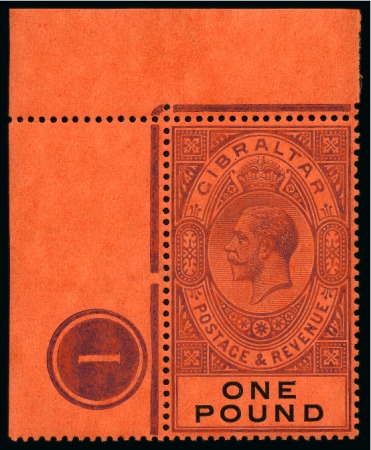 Stamp of Gibraltar » Collections 1912-27 Attractive group of mostly mint high values from 2s to £1, in singles, pairs and blocks all showing plate numbers, very fine 