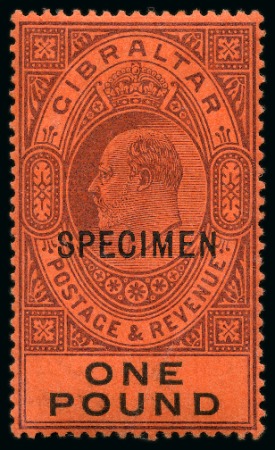 Stamp of Gibraltar » Collections 1912-27 Attractive group of mostly mint high values from 2s to £1, all with SPECIMEN ovpts, very fine and a scarce group (39) 