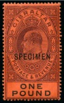 Stamp of Gibraltar » Collections 1912-27 Attractive group of mostly mint high values from 2s to £1, all with SPECIMEN ovpts, very fine and a scarce group (39) 