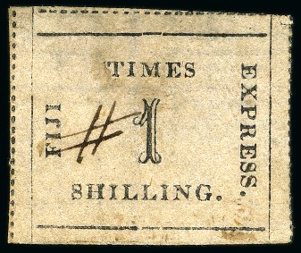 Stamp of Fiji 1870 Fiji Times Issue: 1s black on rose on thin quadrillé paper