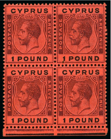Stamp of Cyprus » King George V Issues 1924-28 £1 Purple & Black on red mint lh block of four