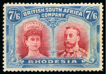 Stamp of Rhodesia 1910-13 Double Head 7s6d carmine and pale blue, mint