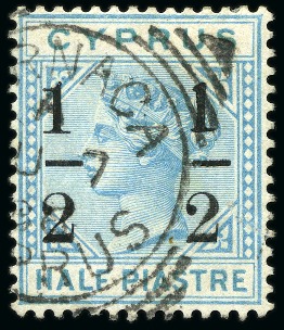 Stamp of Cyprus » Queen Victoria Keyplate Issues 1886 Wmk Crown CC 1/2 on 1/2pi emerald-green (fractions 6mm apart)