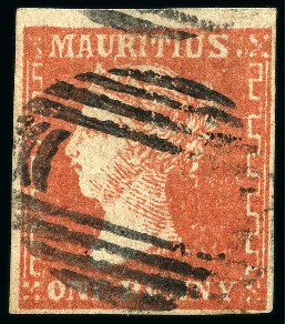 Stamp of Mauritius » 1859 Dardenne Issue (SG 41-44) 1d deep red, used with oval bars, clear to good margins