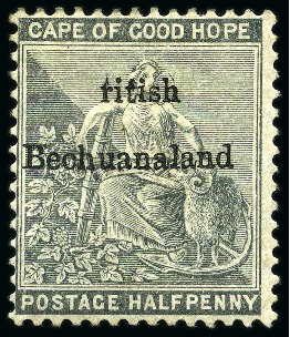 Stamp of Bechuanaland » British Bechuanaland 1885-87 1/2d grey, unused with part original gum, showing "ritish" for "British" variety