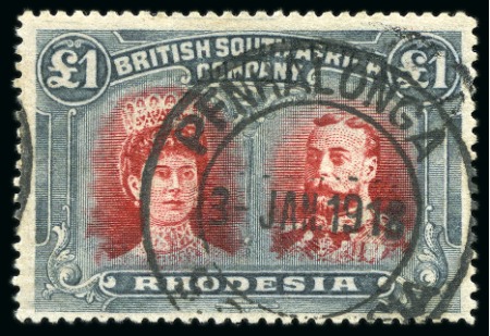 Stamp of Rhodesia 1910-13 Double Head £1 scarlet and deep slate, perf. 15, used 