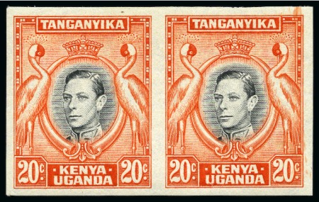 Stamp of Kenya, Uganda and Tanganyika » Kenya, Uganda and Tanganyika 1938-54 George VI 20c black and orange, mint IMPERFORATE PAIR