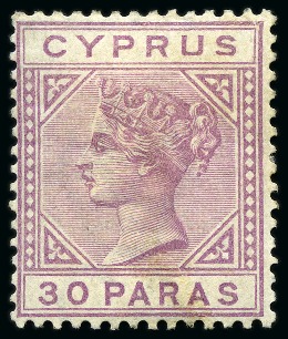 Stamp of Cyprus » Queen Victoria Keyplate Issues 1882-86 30pa Pale Mauve die I with broken "US" of "CYPRUS" variety