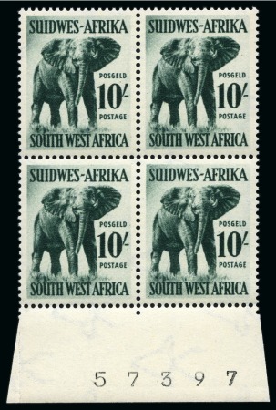 Stamp of South West Africa 1954 Definitives: The unique set of twenty-five sheet marginal numbered blocks of four