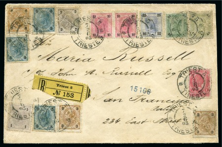 Stamp of Austria » 1890-1918 Issues  1903 Registered cover to San Francisco - 10 colour mixed issue franking & PERFINS