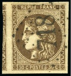 Stamp of France 1870 Lot de quatre Bordeaux : 2c avec voisin, 4c avec bdf, 30c avec voisin, Yv. 46A, tous signés et TB